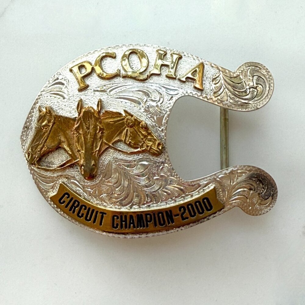 Vintage Silverado Buckle Silver PCQHA Circuit Champion 2000 Western Rodeo Horse - Picture 3 of 11